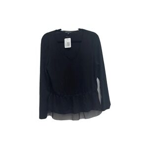 INC International Concepts‎ Solid Peplum Blouse V Neck Stretch Black Size L NWT